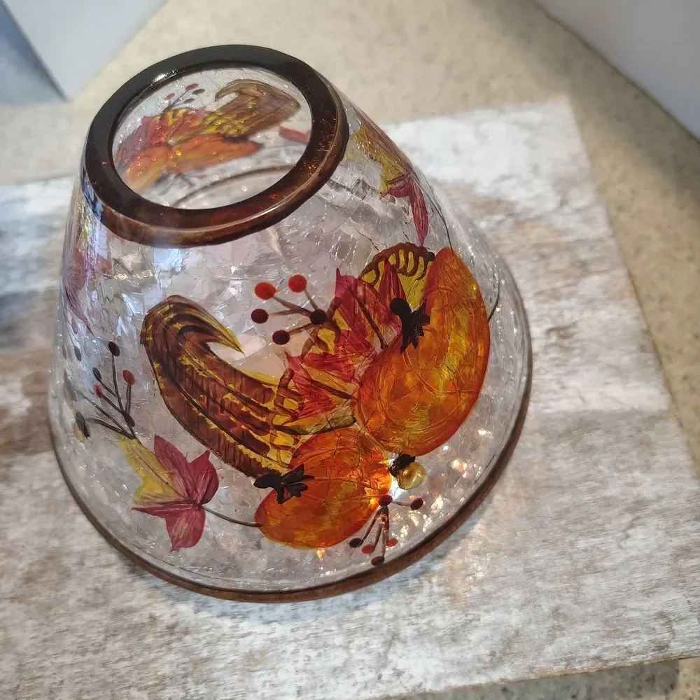 Rare Yankee Candle Cornucopia Fall Shade Crackle Glass Excellent